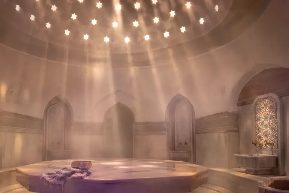 Elena Masaj Salonu, Arnavutköy — hamam bölümü, kurna ve mermer